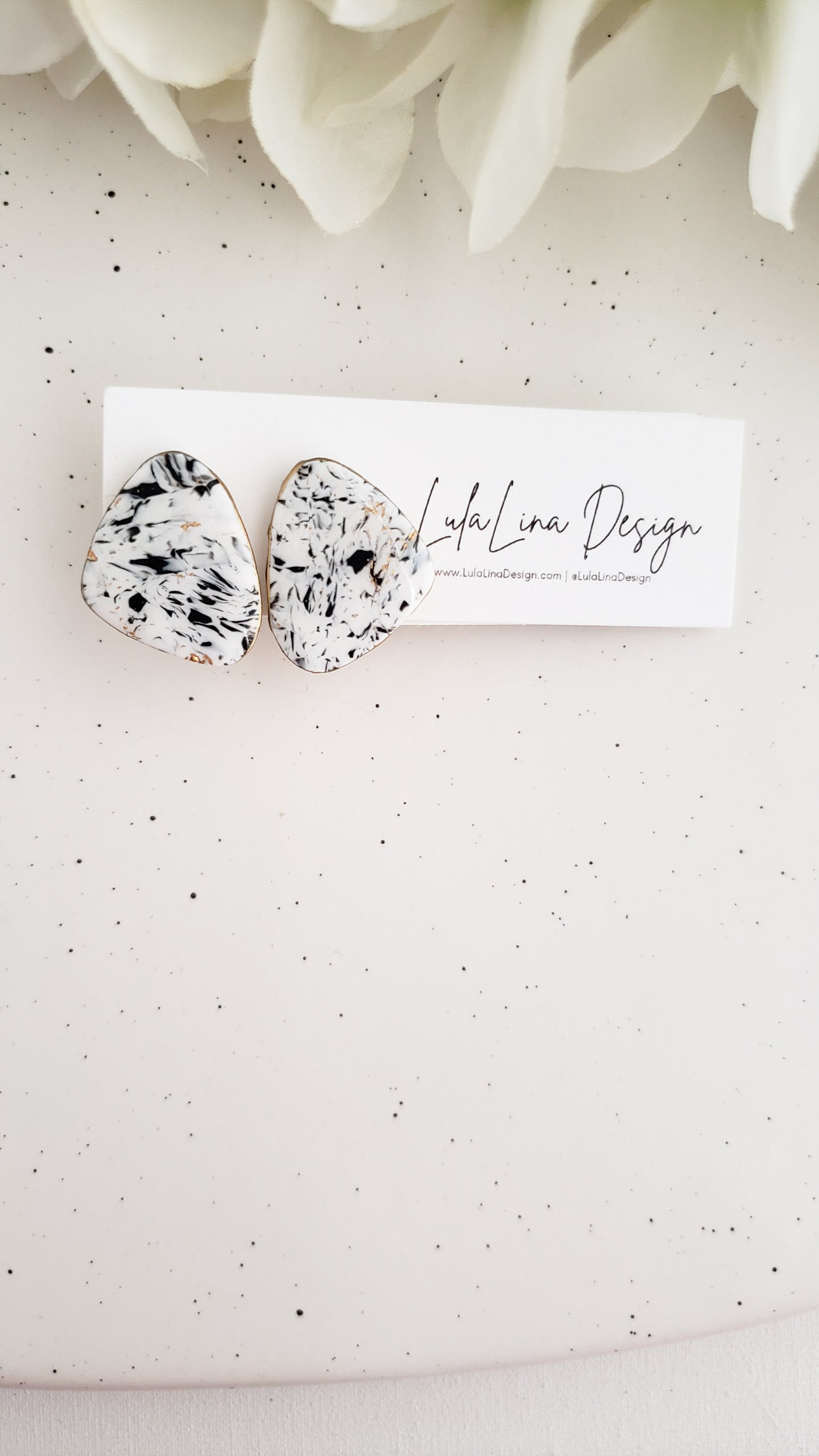 Statement Stone Studs  | Marble Black and White